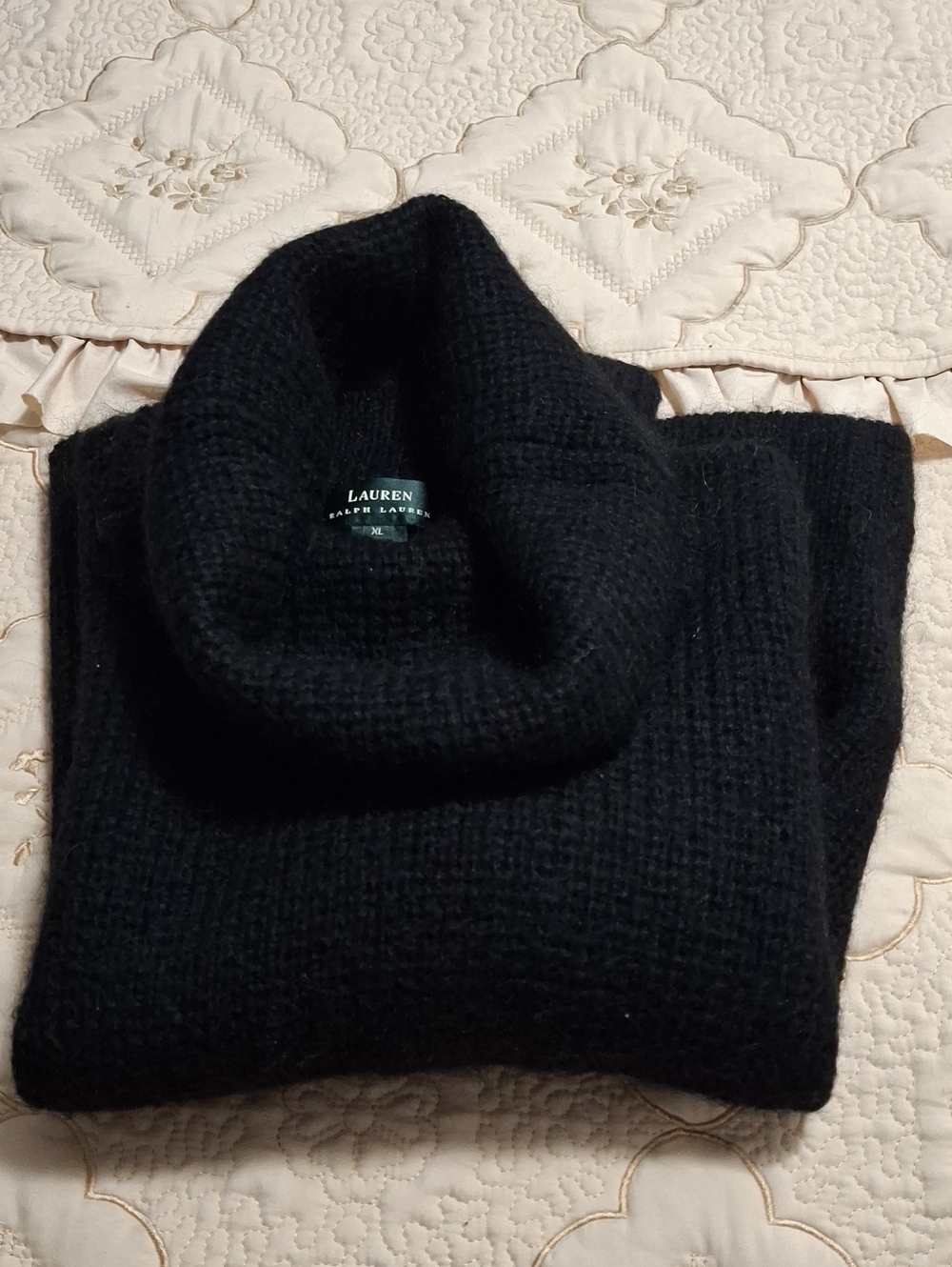 Lauren Ralph Lauren Mohair Blend Black Cowlneck Chunky Cozy Sweater Size XL